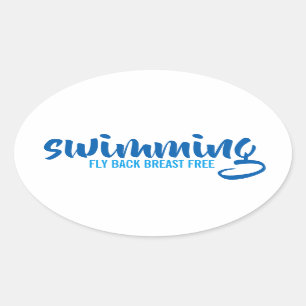 Swimming Fly Back Breast Free Typographic Text Oval Sticker