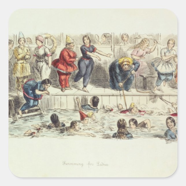 Swimming for Ladies, 1844 (litho) Square Sticker (Front)