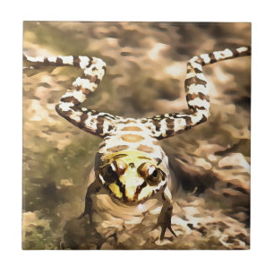 Swimming Frog Immersed In Clear River Water Painti Ceramic Tile