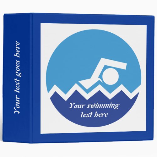 Swimming gifts swimmer on a blue circle custom 3 ring binder