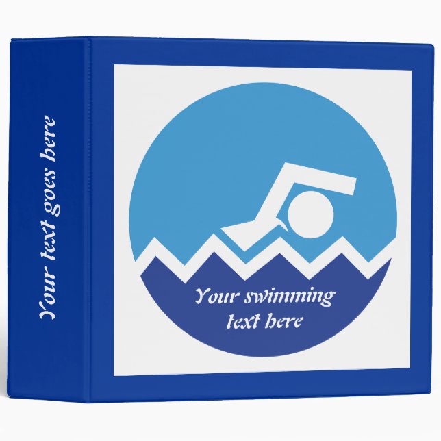 Swimming gifts, swimmer on a blue circle custom 3 ring binder (Front/Spine)