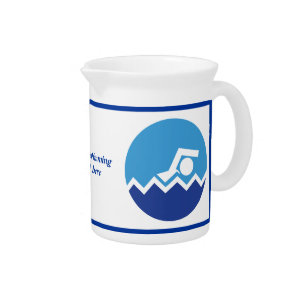 Swimming gifts, swimmer on a blue circle custom beverage pitcher