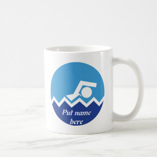Swimming gifts, swimmer on a blue circle custom coffee mug