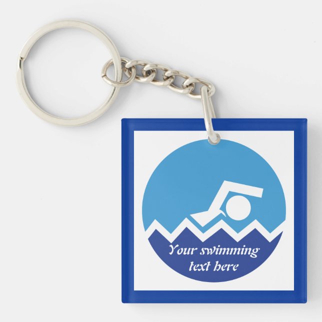Swimming gifts, swimmer on a blue circle custom keychain (Front)