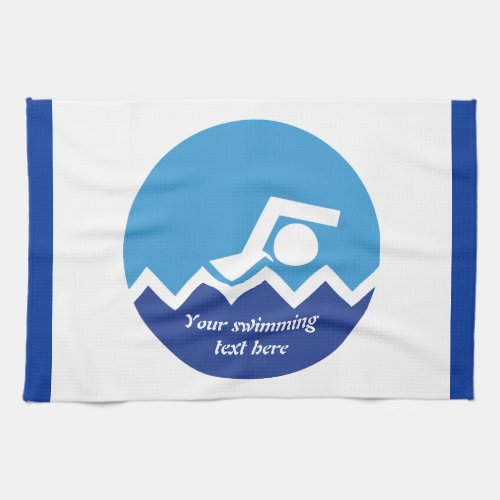 Swimming gifts swimmer on a blue circle custom kitchen towel