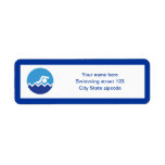 Swimming gifts, swimmer on a blue circle custom label