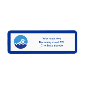 Swimming gifts, swimmer on a blue circle custom label