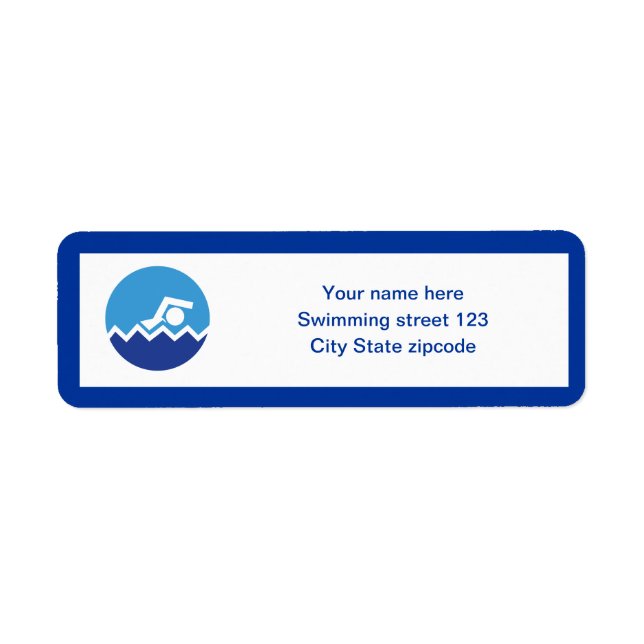 Swimming gifts, swimmer on a blue circle custom label (Front)