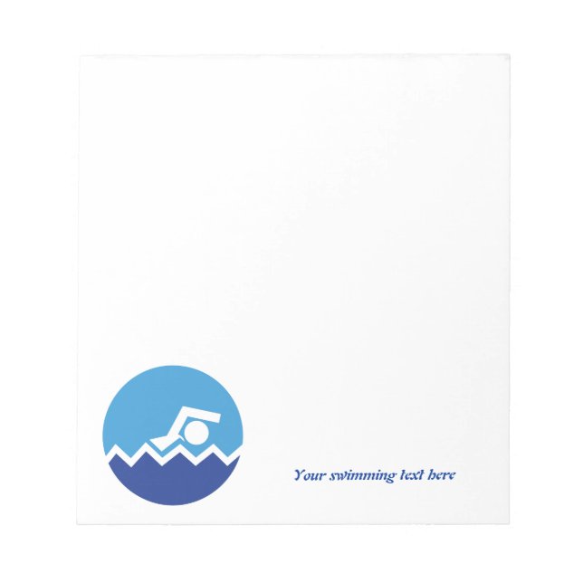 Swimming gifts, swimmer on a blue circle custom notepad (Front)