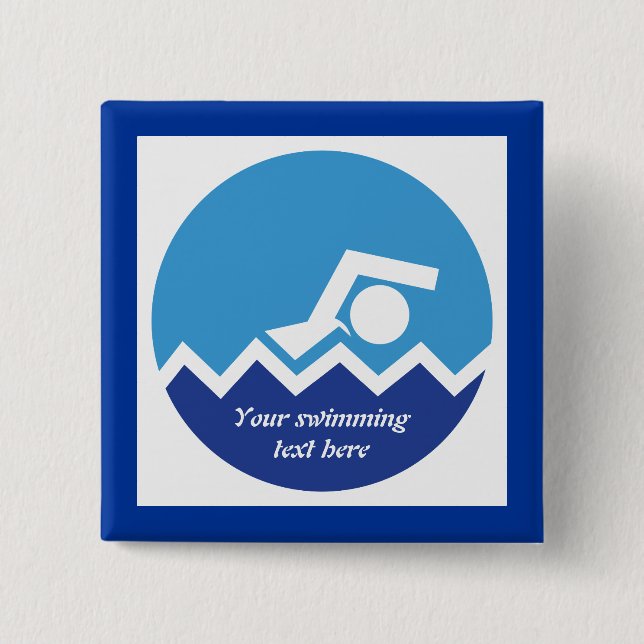 Swimming gifts, swimmer on a blue circle custom pinback button (Front)