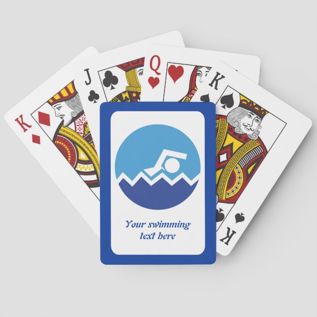 Swimming gifts, swimmer on a blue circle custom poker cards (Back)