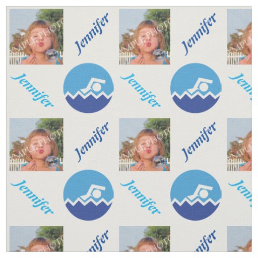 Swimming gifts, swimmer on a blue circle photo fabric