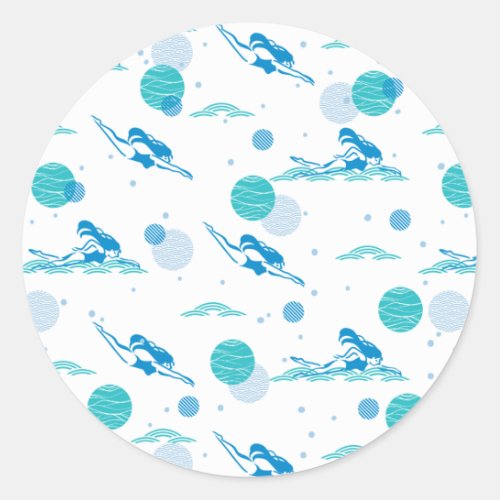 Swimming Girl in the water art pattern Classic Round Sticker