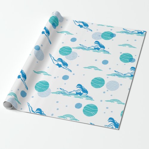 Swimming Girl in the water art pattern Wrapping Paper