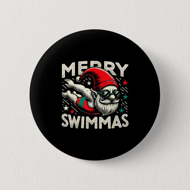 Swimming Gnome, Merry Swimmas, Swimmer Christmas  Button (Front)