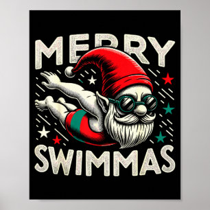 Swimming Gnome, Merry Swimmas, Swimmer Christmas Poster
