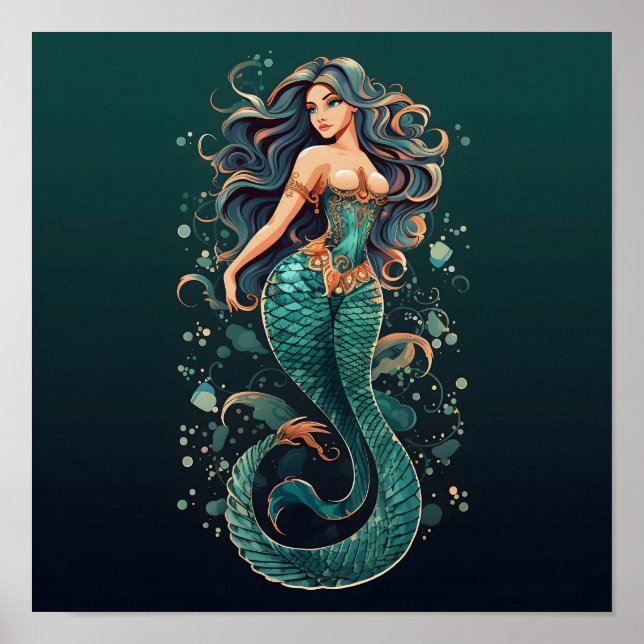 Swimming Green Mermaid Poster (Front)