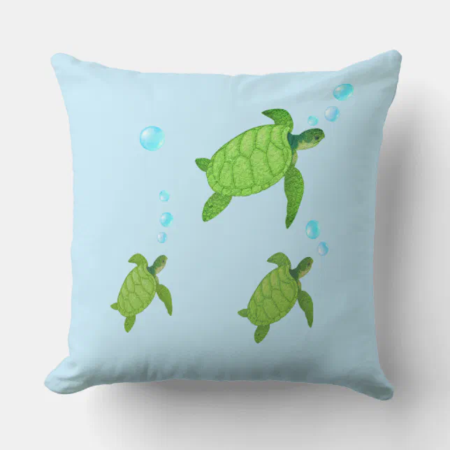 Swimming green sea turtles on turquoise throw pillow Zazzle
