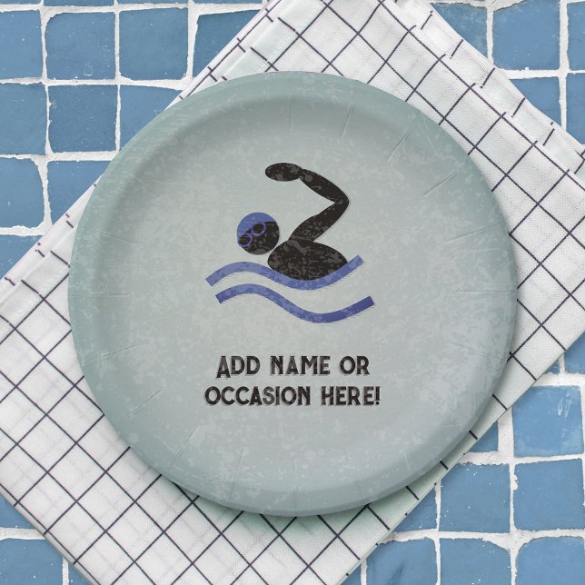 Swimming Guy with Metal look masculine party theme Paper Plates (Creator Uploaded)