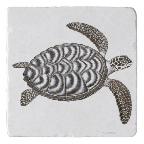 Swimming Hawksbill Sea Turtle Stone Trivet