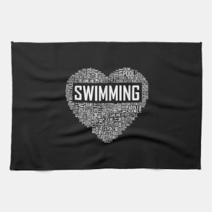 Swimming Heart Coach Swimmer Gift Swim Lover Gifts Kitchen Towel