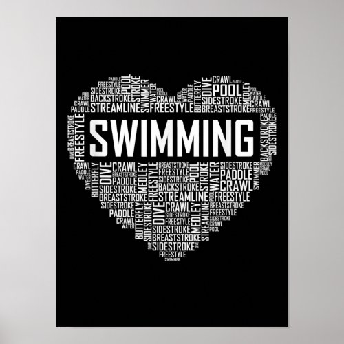 Swimming Heart Coach Swimmer Gift Swim Lover Gifts Poster