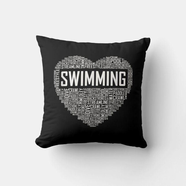 Swimming Heart Coach Swimmer Gift Swim Lover Gifts Throw Pillow (Front)