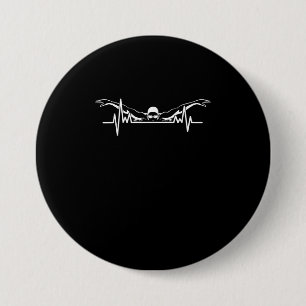 Swimming Heartbeat Swim Team Swimmer Women Girls Button