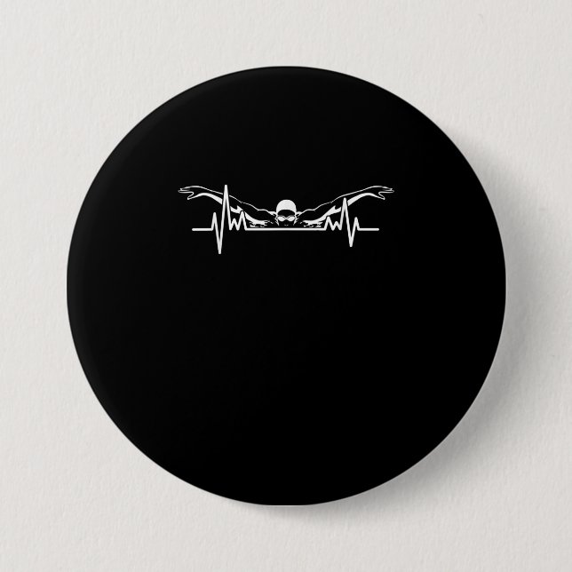 Swimming Heartbeat Swim Team  Swimmer Women Girls Button (Front)