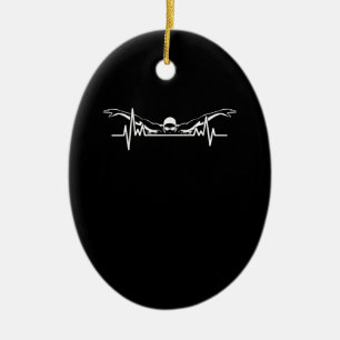 Swimming Heartbeat Swim Team Swimmer Women Girls Ceramic Ornament