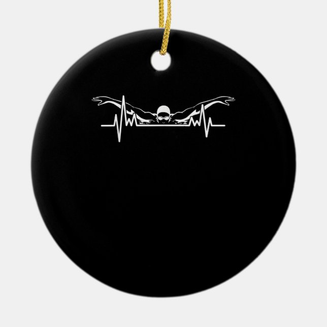 Swimming Heartbeat Swim Team Swimmer Women Girls Ceramic Ornament (Front)