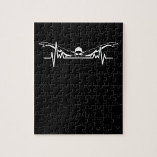 Swimming Heartbeat Swim Team  Swimmer Women Girls Jigsaw Puzzle