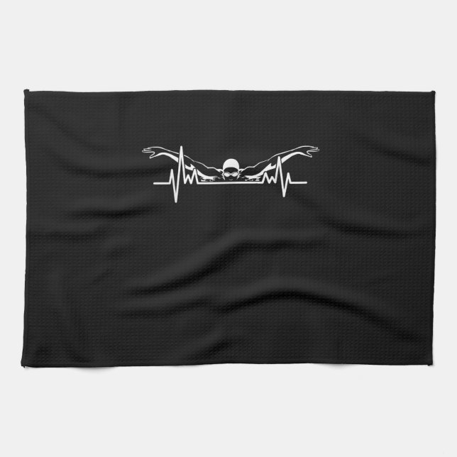 Swimming Heartbeat Swim Team  Swimmer Women Girls Kitchen Towel (Horizontal)