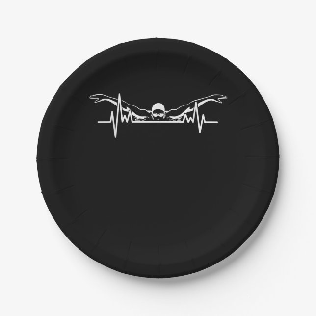 Swimming Heartbeat Swim Team Swimmer Women Girls Paper Plates (Front)