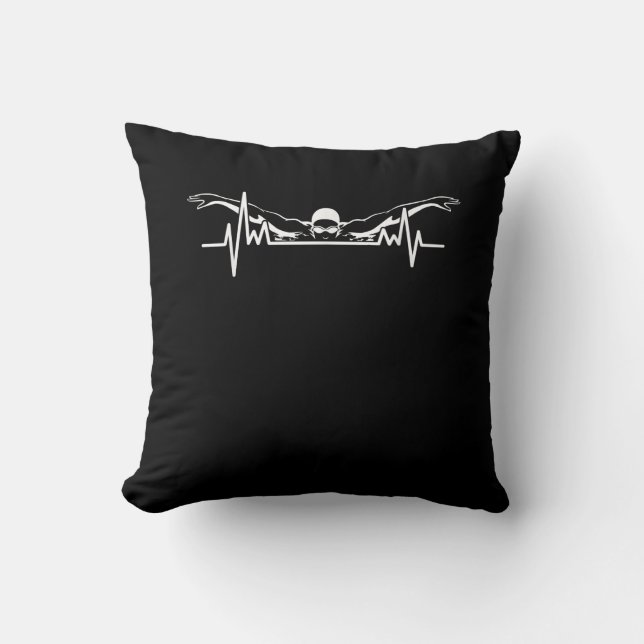 Swimming Heartbeat Swim Team Swimmer Women Girls Throw Pillow (Front)