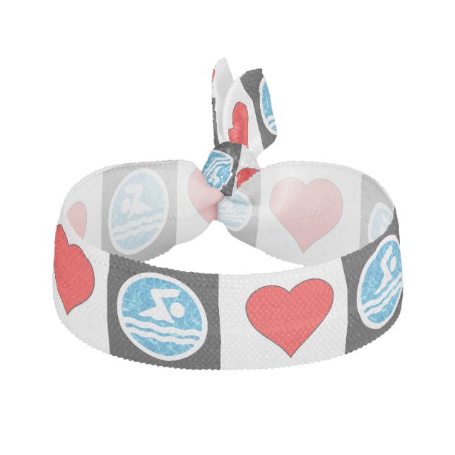 Swimming Hearts Cute Checker Pattern Swimmer's Elastic Hair Tie (Front)