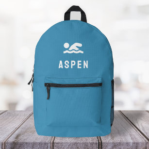 Swimming Icon Motif Minimal Blue Printed Backpack