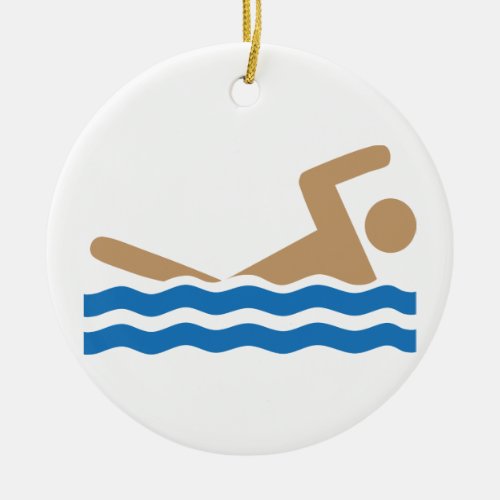 Swimming icon pictograph in color ceramic ornament