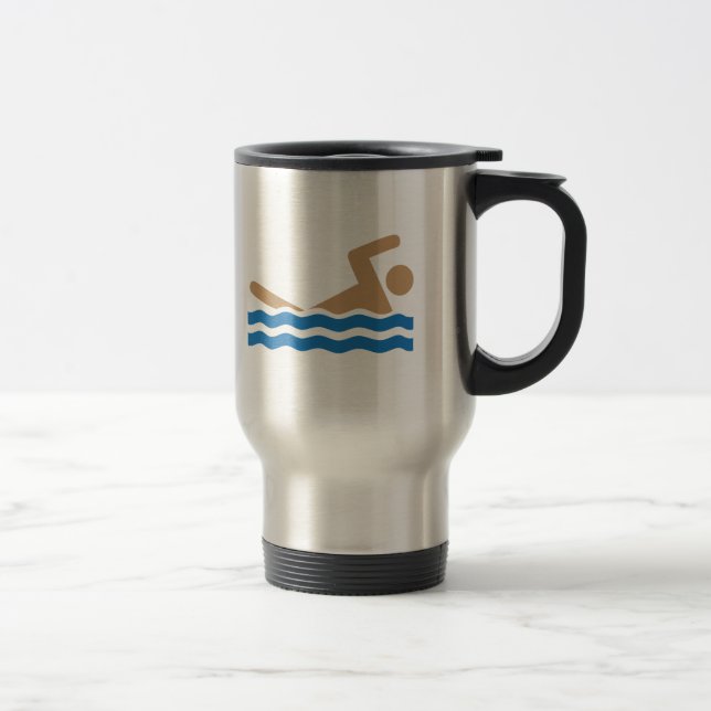 Swimming icon pictograph in color travel mug (Right)