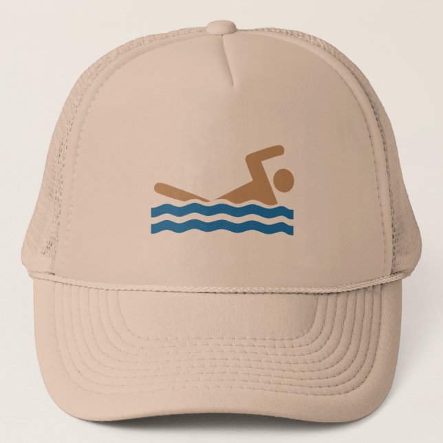 Swimming icon pictograph in color trucker hat (Front)