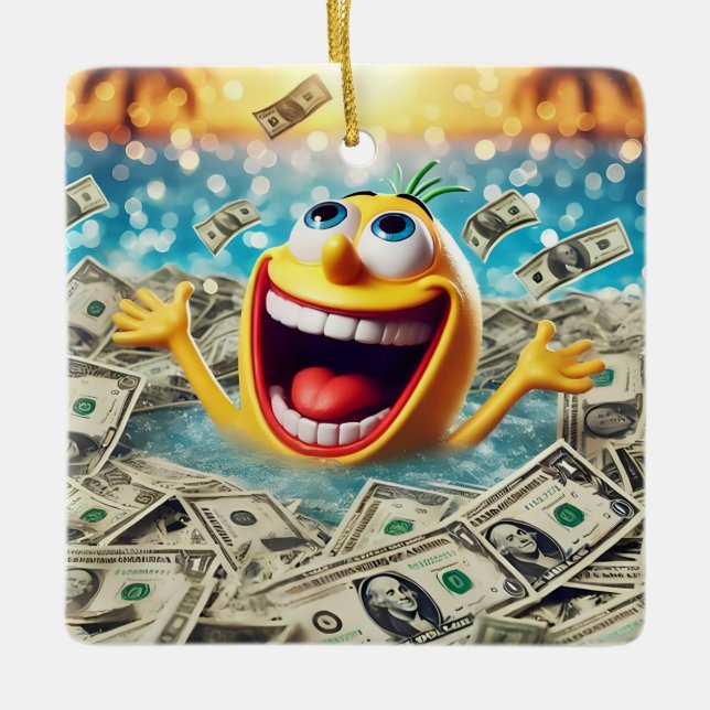 swimming in money ceramic ornament (Front)
