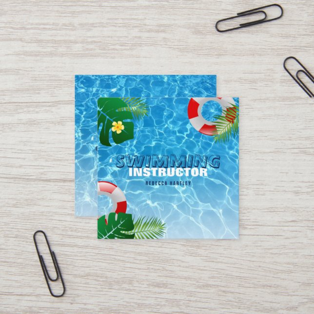 Swimming Instructor Square Business Card (Front/Back In Situ)