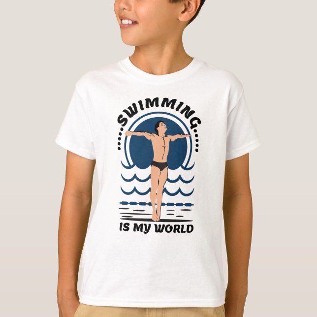 Swimming is My World - Swimmer in Speedo T-Shirt (Front)