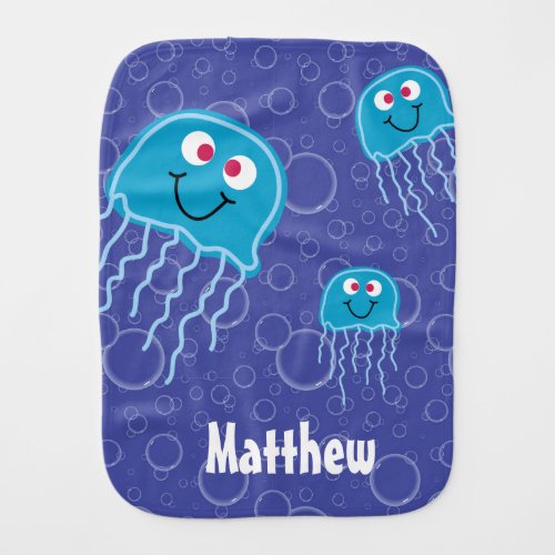 Swimming Jellyfish in Bubbles Baby Bid Baby Burp Cloth