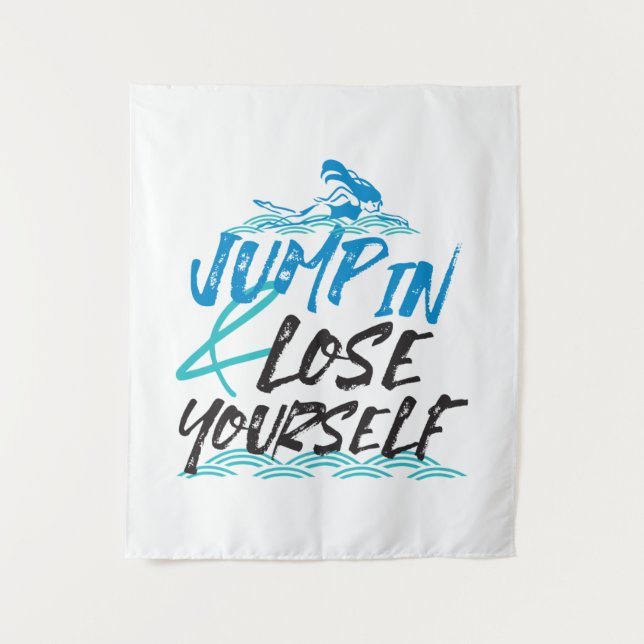 Swimming Jumping and Fun Quotes Design Tapestry (Front)