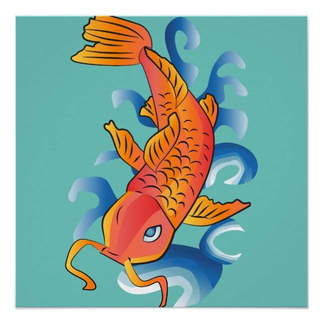 Swimming Koi Fish Illustration Poster (Front)