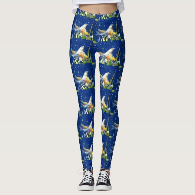 swimming koi on blue leggings (Front)