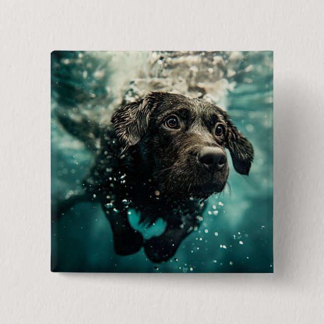 Swimming Labrador Puppy Underwater Design Button (Front)
