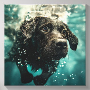 Swimming Labrador Puppy Underwater Design Canvas Photo Tile