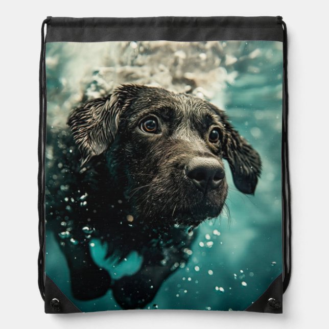 Swimming Labrador Puppy Underwater Design Drawstring Bag (Front)